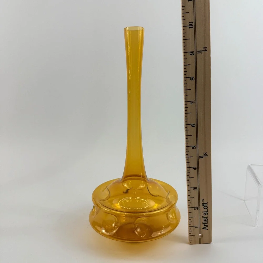 Vintage Lauscha Atomic MCM Amber Art Glass Bud Vase Trio Germany Set of 3